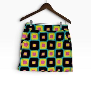 Loudmouth Ladies Golf Skort Size 2 Retro Mod Geometric Print Turquoise Pink